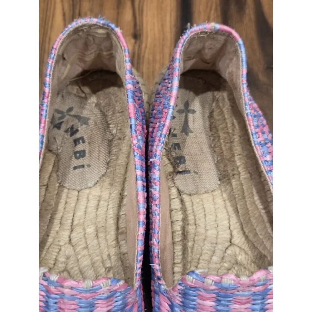 Manebí Platform Espadrilles Pink Blue Woven Raffia Slip On EU 39 US 8.5